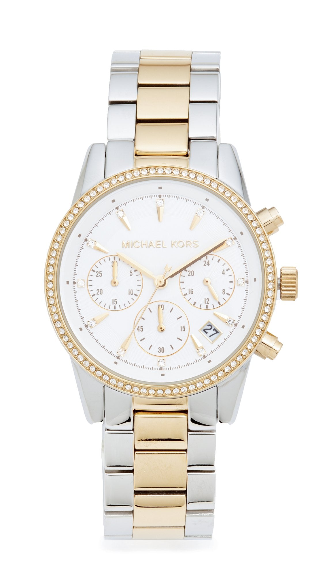 Michael Kors MK6474 – Damen Chronograph Uhr | Edelstahl, Bicolor, 5 bar, Analog, Datum