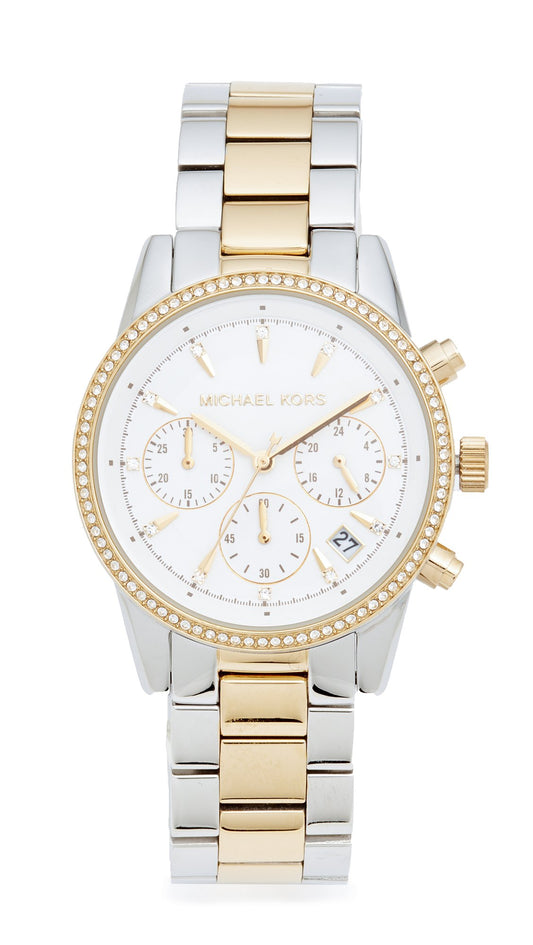 Michael Kors MK6474 – Damen Chronograph Uhr | Edelstahl, Bicolor, 5 bar, Analog, Datum